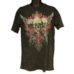 Social Collision Skulls Crosses Rhinestones T-Shirt Men’s Small